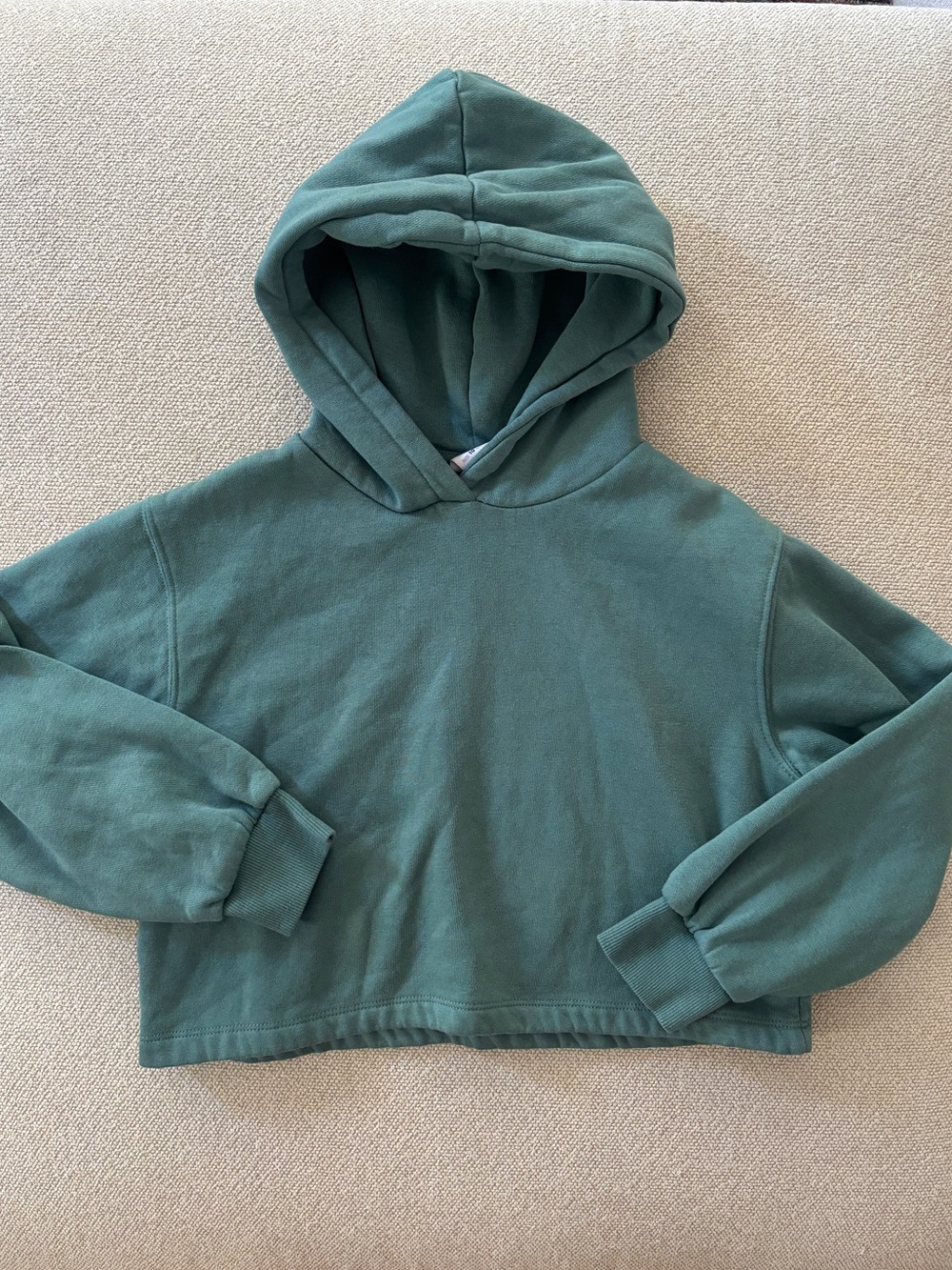 Zara Kids Cropped Boxy Green Hoodie Size 10